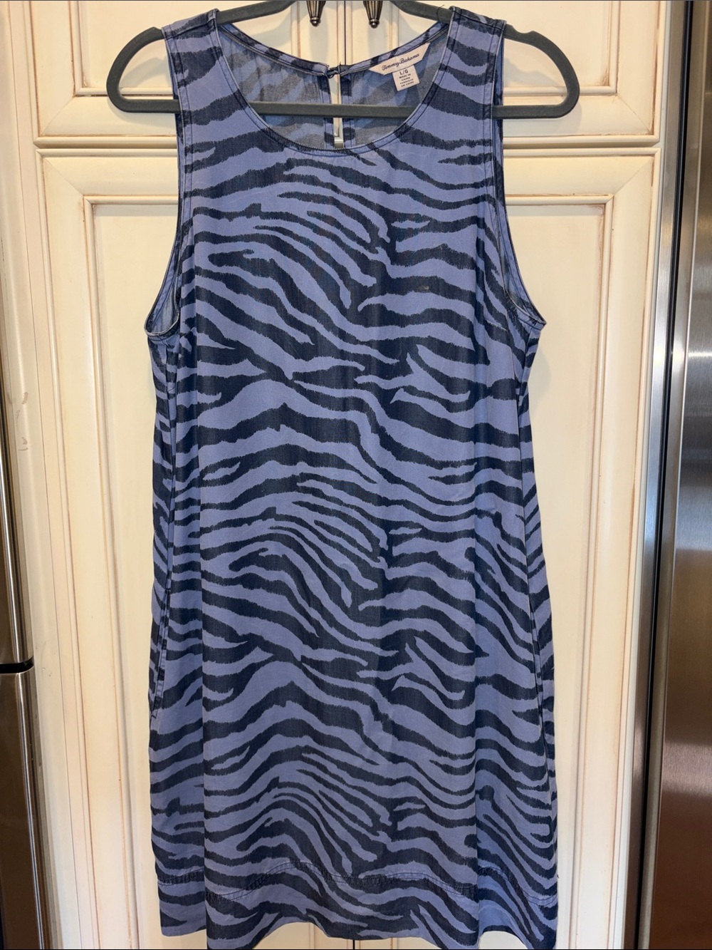Tommy Bahama Blue and Navy Zebra-Stripe Sleeveless Dress